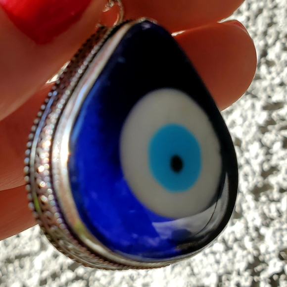 New Blue Evil Eye Antique Design 925 Silver Pendant. - Picture 9 of 15